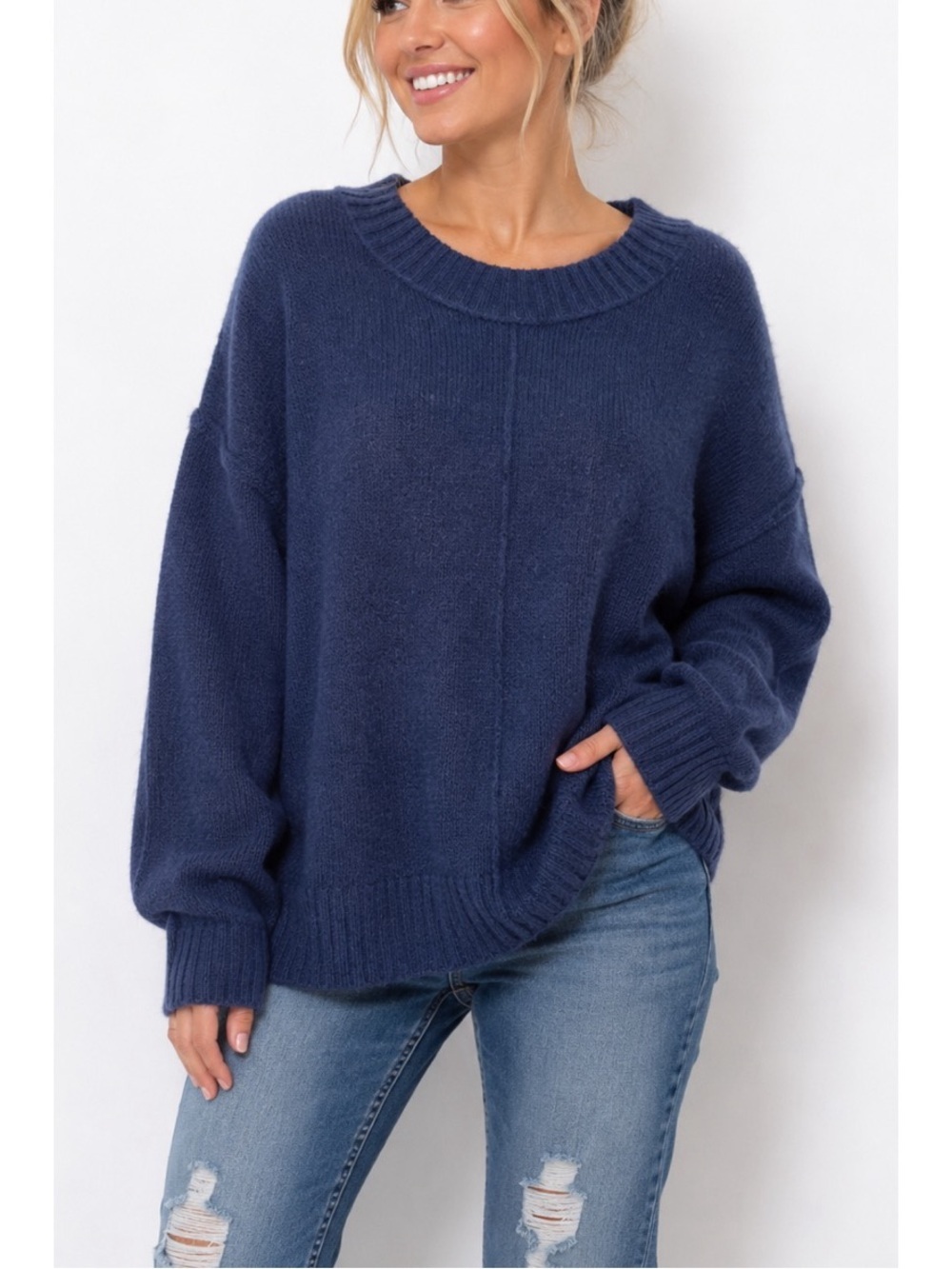 For The Republic navy blue women's knit sweater, size Large